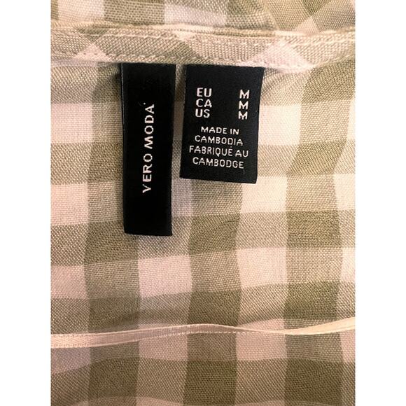 VERO MODA Green & White Gingham Checkered Long-Sleeve Faux Wrap Dress Size M - Picture 5 of 6